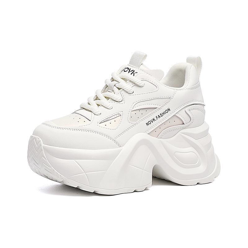 Women's Autumn and Winter Thick-soled Casual Genuine Leather Breathable Sports Shoes with Inner Height Increase Dad Shoes