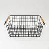 Storage Basket with Wood Handle, Metal Wire Mesh Organizer, Modern Minimalist Decor, Cabinet