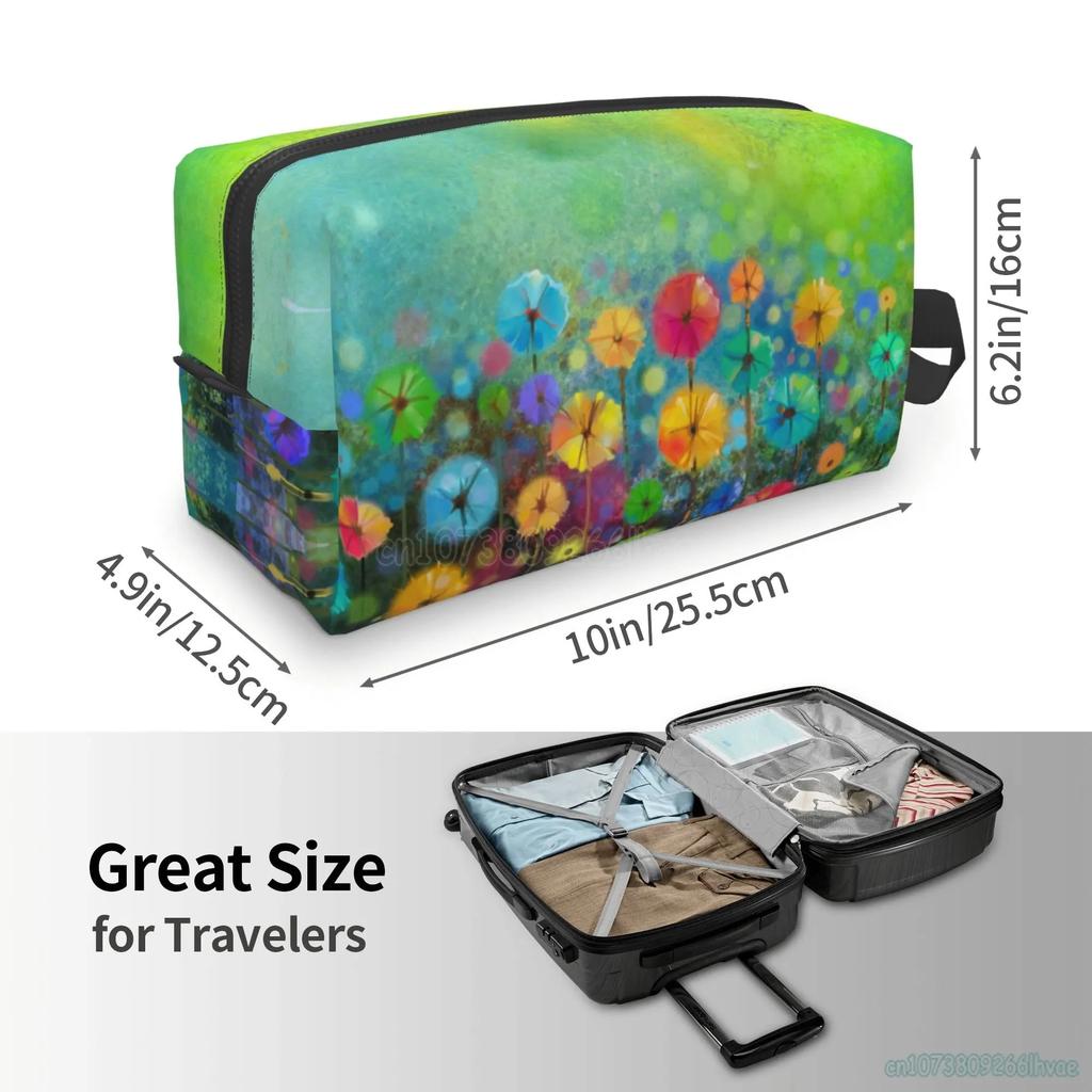 Abstract Watercolor Flowers Makeup Bag for Women Girls Colorful Florals Toiletry Bag Fashion Casual Storage Bags Waterproof