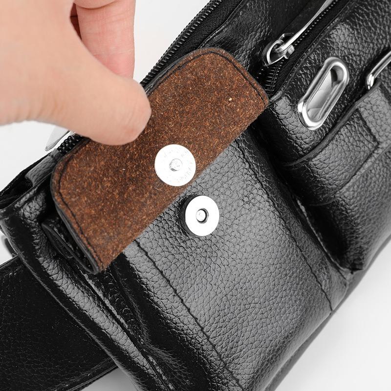 Men's PU Leather Waist Bag Simple Outdoor Casual Black Waist Pouch Men's Business Travel Waist Chest Bag