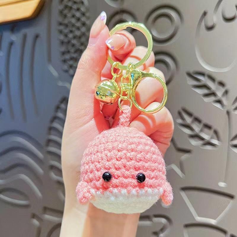 Cartoon Little Whale Keychain Hanging DIY Woollen Making Small Toy Ornaments Gift Car Bag Accessories Handmade Crochet Pendant