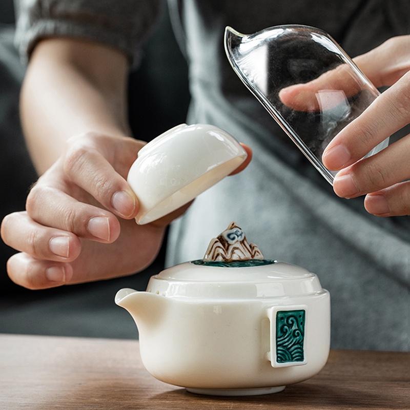 Ceramic Quick Tea Cup Portable Kung Fu Tea Set Glass Anti-scald One Pot Three Cups