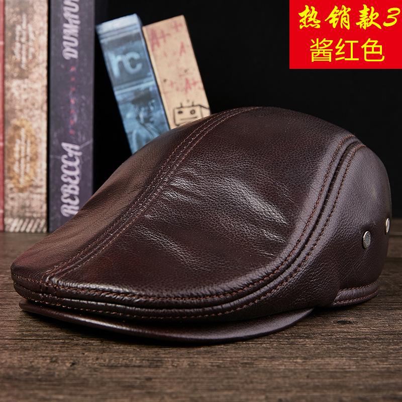 Genuine Cowhide Leather Men Berets Cap Hat High Quality Fashion Men's Real Leather Adult Black Hats