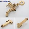 Bathroom Shower Shattaf Sprayer SS Brushed Gold Portable Toilet Water Hand Spray Bidet Gun Tap Set Brass Faucet Hot and Cold
