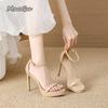Fashion Women's High Heels Black Apricot Party Dress Shoes Elegant Thin High Heeled Sandals Open Toe Ankle Strap Wedding Banquet Shoes