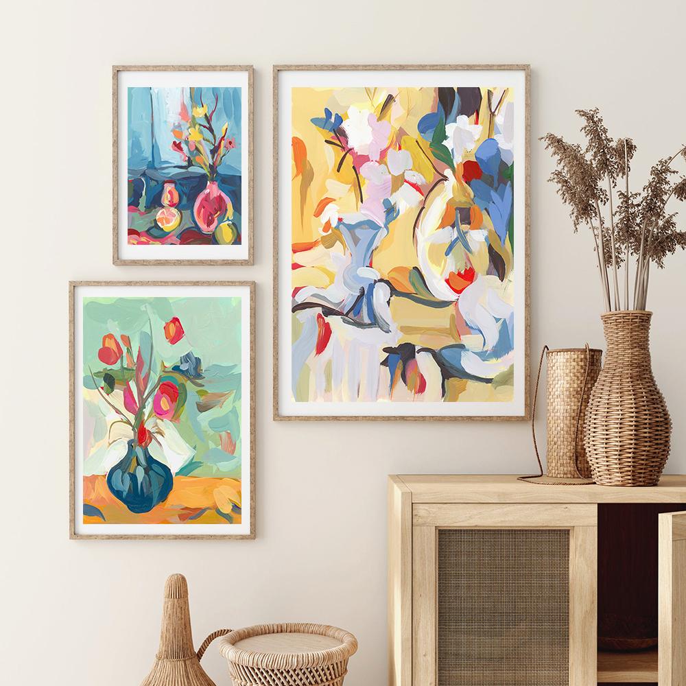 Grapefruits Lemons and Gerber Wall Art Canvas Posters Flowers Daisies Prints Modern Still Life Pictures for Kitchen Living Room No Frame