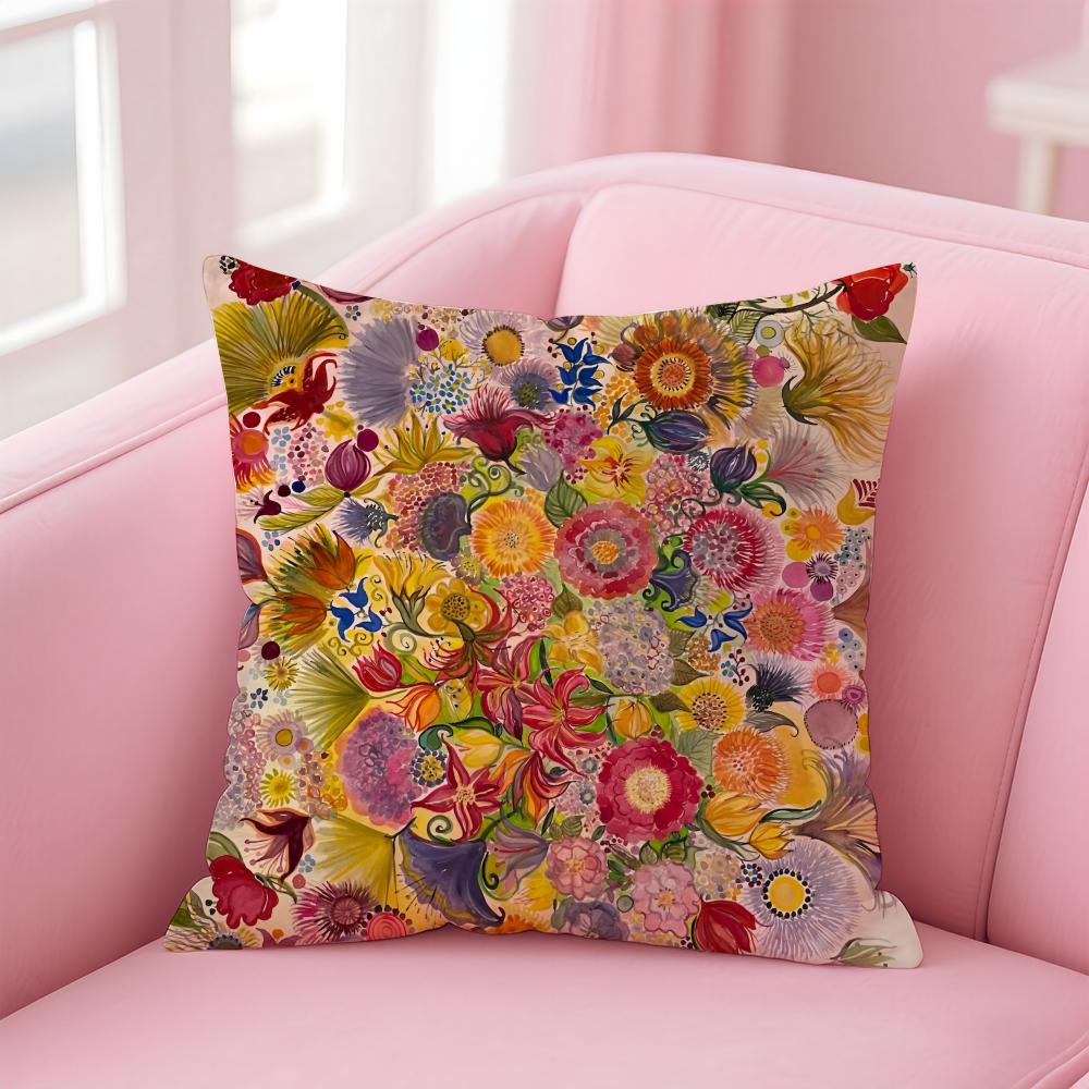 Bright Gorgeous Anime Stunning Colorful Floral Cushion Cover Linen Pillowcase Cover Soft Decor for Sofa Home Room