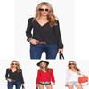 T-shirt Eleganti da Donna Manica Lunga Sottile Scollo a V Camicia in Chiffon Bianca Nera Rossa