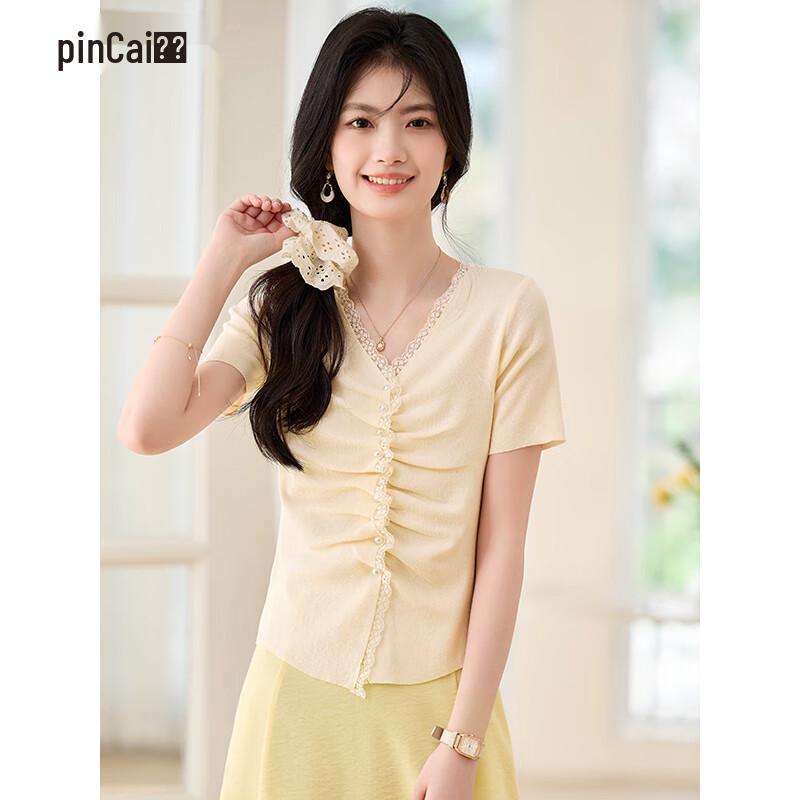 Women s V-Neck Lace Knit T-Shirt M