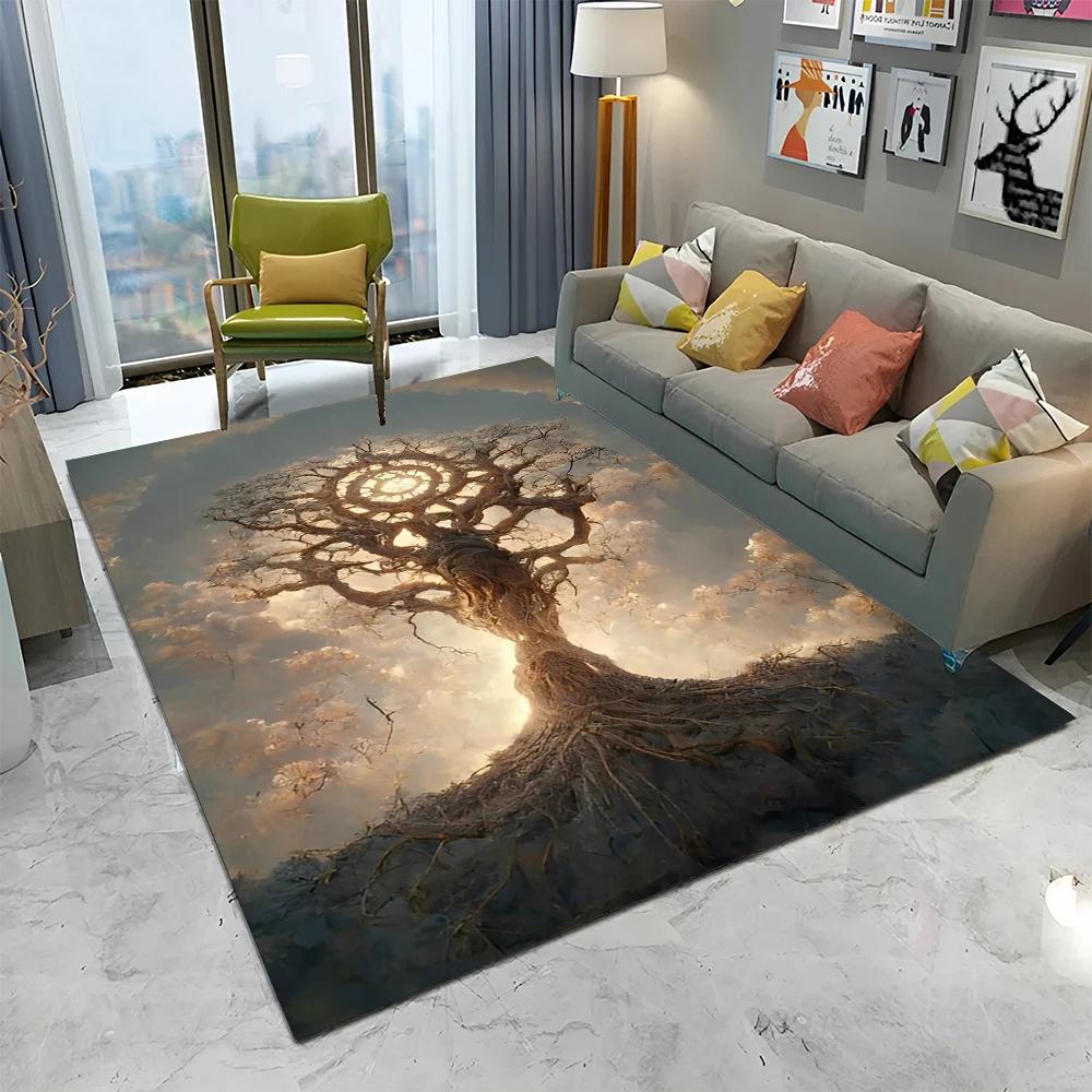 Viking Noorse Yggdrasil Levensboom Tapijt Vloerkleed voor Huis Woonkamer Slaapkamer Bank Deurmat Decoratie, Kinderkamer Vloerkleed Antislip Vloermat