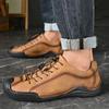 Fashion Men's Casual Leather Sneakers Handmade Breathable Shoes Soft Low-top Working Shoes