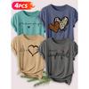 Four-piece set of elegant short-sleeved tops for women Leopard print heartbeat line print fashion retro style women's spring, summer, autumn, winter