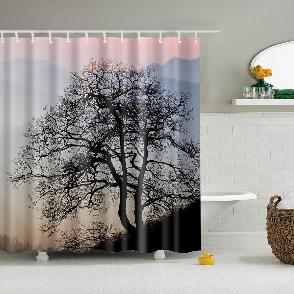 Pflanze Blume Blätter Bäume Ländliche Szenerie Badezimmer Duschvorhang Wasserdichtes Polyestergewebe Badvorhang mit 12 Haken