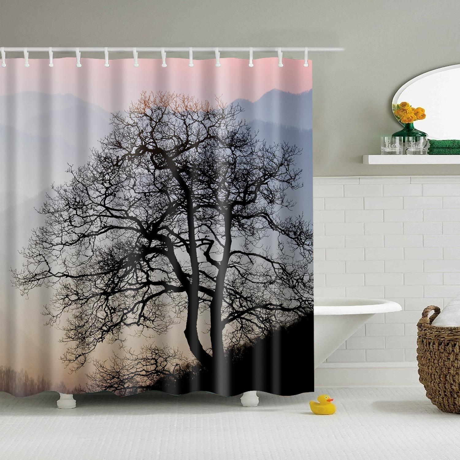 

Plant Flower Leaves Trees Rural Scenery Bathroom Shower Curtain Waterproof Polyester Frabic Bath Curtain With Hooks W60H190(CM)-1 Pcs