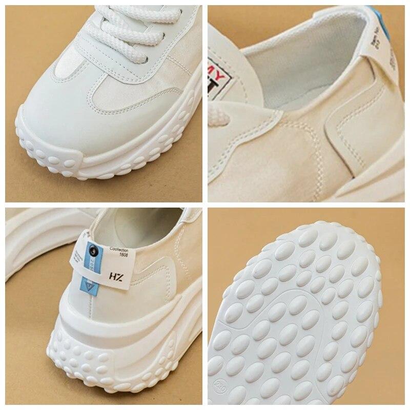 Fujin 6cm 2023 Syntetisk klut ekte skinn Høst Vår Sommer Kvinner Mote Pustende koreansk stil Platform Kilesko