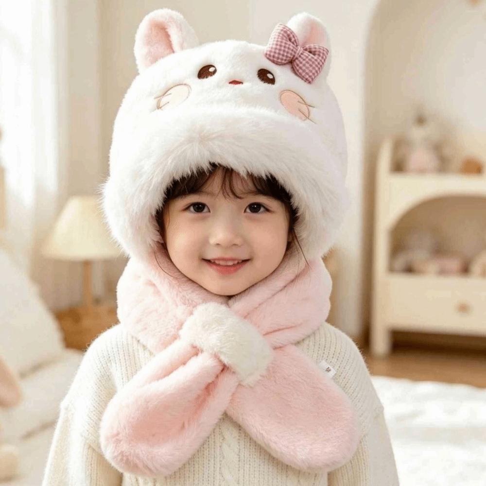 Windproof Kids Hat Scarf Set Soft Plush Earflap Hat New 2 in 1 Hat Scarf Boys Girls