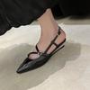Fashion New Summer Sandals Split Leather Pointed Toe Sandals for Women Low Heels Fashion Retro Sandals Wedges Ladies Shoes Women Black