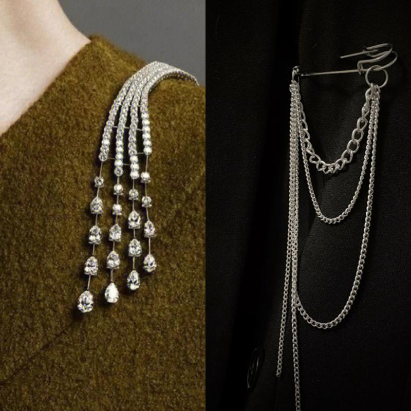 Light Luxury Exquisite Meteor Long Tassel Brooch Pin For Women Shoulder Chain Jewelry Party Gifts