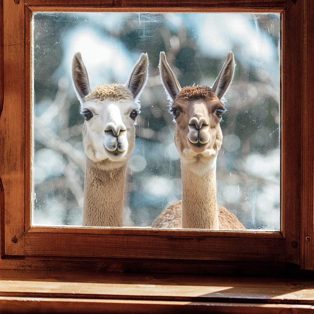 Niedliches Alpaka Balkon Glasfenster Heimhintergrund Verschönerung Fensteraufkleber