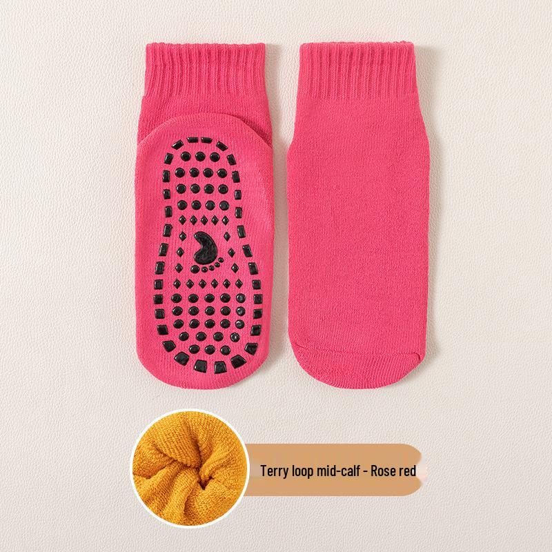Thick Non-slip Children's Floor Socks for Autumn/Winter Warmth - Mid-Calf Baby/Adult Indoor Trampoline & Yoga Socks