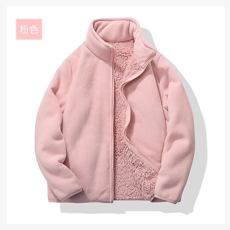 Women's Long Sleeve Fleece Jacket Stand Collar Casual Style Thickened Sherpa Lined Zip Up Outerwear