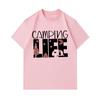 Men's 100% Cotton O-neck Short Sleeve T-shirt, Casual Camping Life Printed Top with Pine Tree Moon Star Camper Pattern for Daily Outdoor Wear