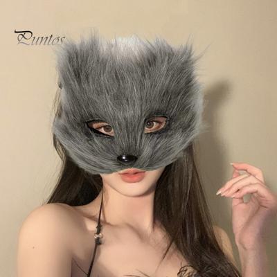 Chlpatý líščí vankúšik do polovice tváre Halloween party Rekvizity Maškarný kostým Halloween Cosplay Tanečný horor Pokrývka hlavy pre zvieratá