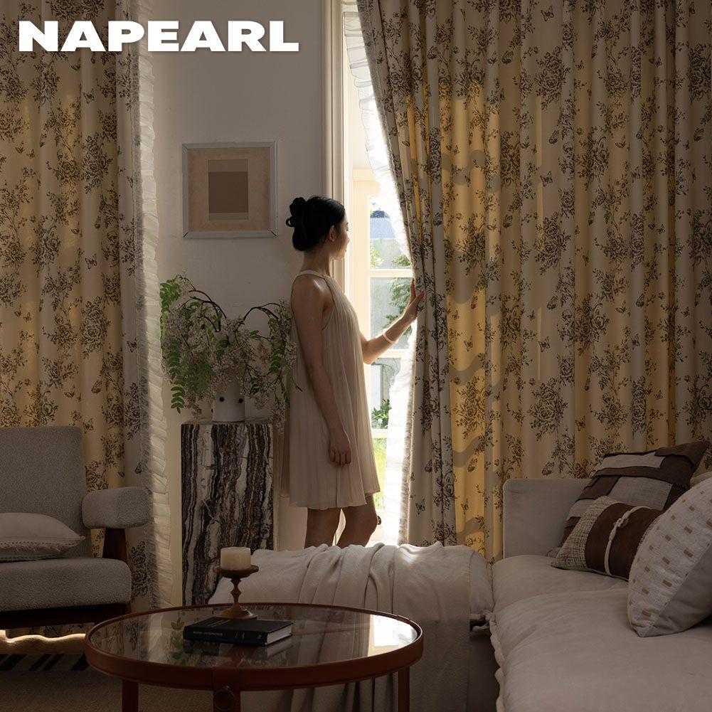 1PC NAPEARL 70-80% Blackout Degree European Retro Printed Ruffle Edge Blackout Curtain for Bedroom Living Room Home Decor