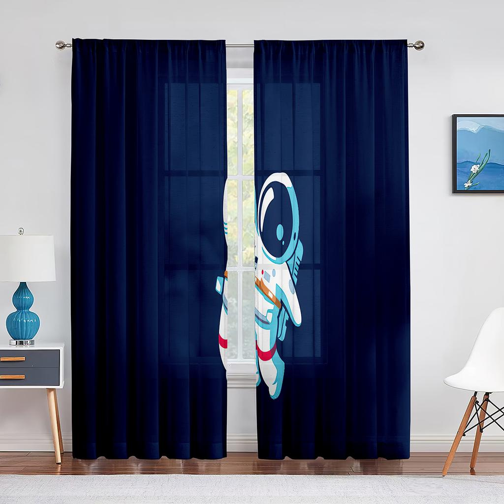 Cartoon Outer Space Astronaut Planet Sheer Voile Curtains for Living Room Bedroom Kitchen Decor Chiffon Tulle Window Curtains