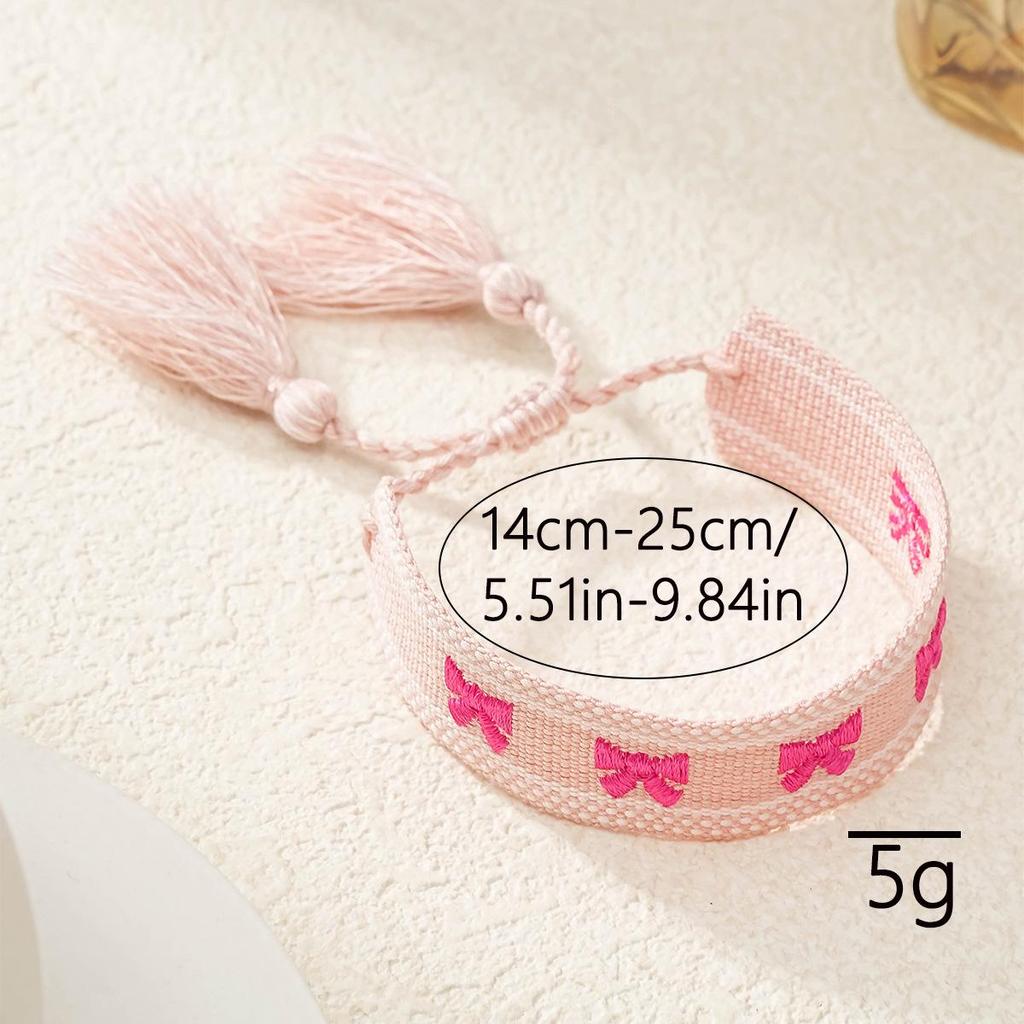 Cross-border Ethnic Style Braided Friendship Bracelet with Embroidered Bow & Tassels