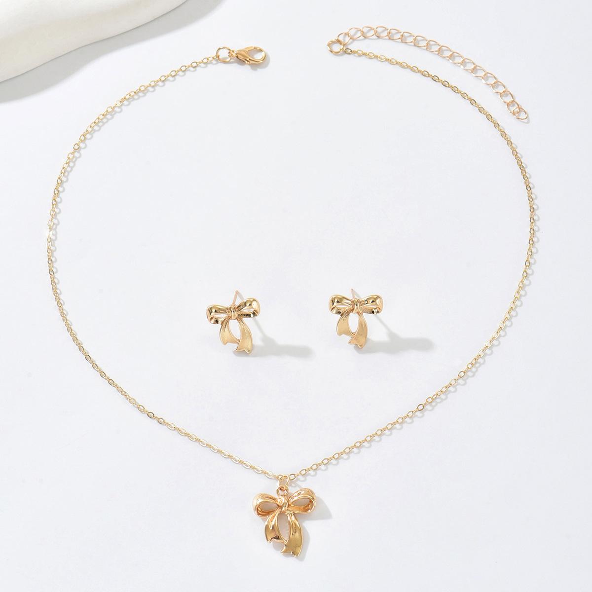 ins bow necklace earrings set fashionable cold wind collarbone chain light luxury niche jewelry set