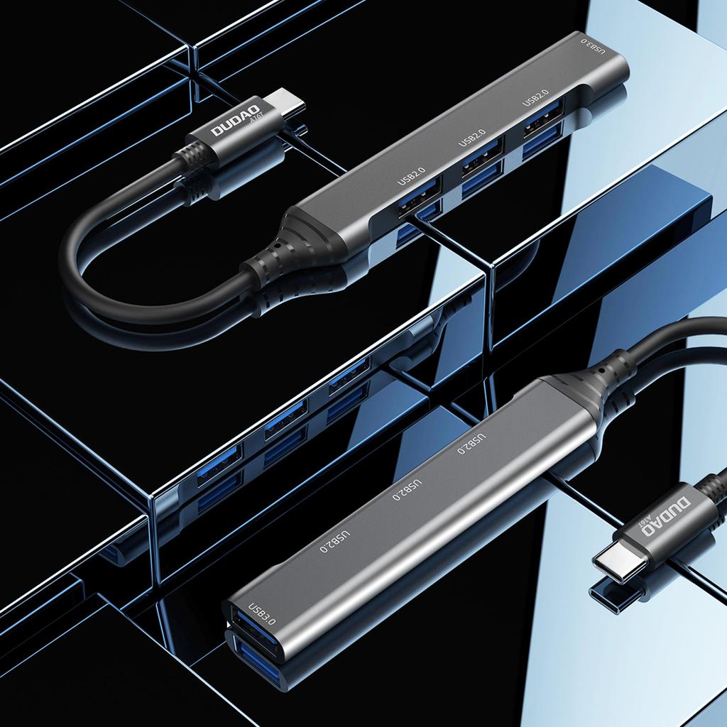 Dudao 6.3cm USB-C Hub (4-in-1) with 4x USB-A Ports (3x USB2.0 / 1x USB3.0) - Black (Model A16T)