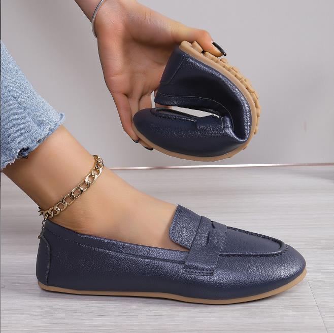 Fashion Women Shoes Soft Leather Shoes with  Loafers Dark Blue Flat Shoes Women's Casual Zapatos Mujer Flats Female Footwear Size 36-43