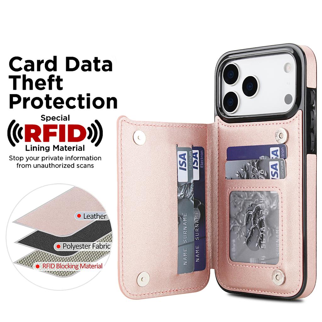 Geldbörse Doppelte Knöpfe Kleiner Duftiger Stil Kartensteckplatz Magnetischer Klapp-Lederhülle Für Für Iphone Air 17 Pro Max 16e 1 Plus 14 13 12 11