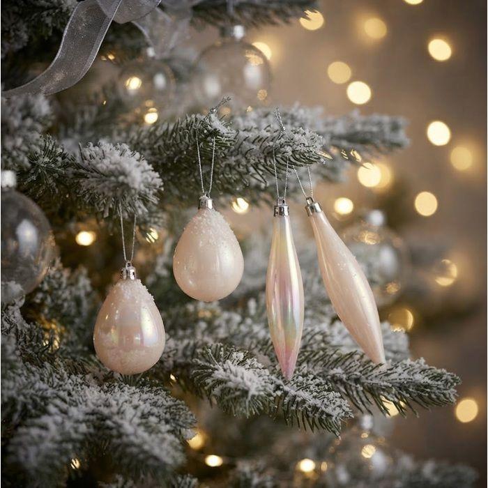 4 boules de sapin de noel olive et glacon blanc