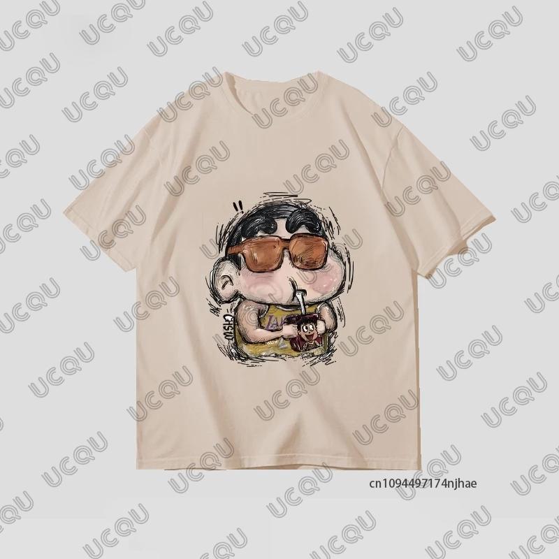 MINISO Cute Cartoon Crayon Shin-chan Print T-shirt For Men Summer Cotton Short Sleeve O-neck Tees Casual Fashion Oversized Tops