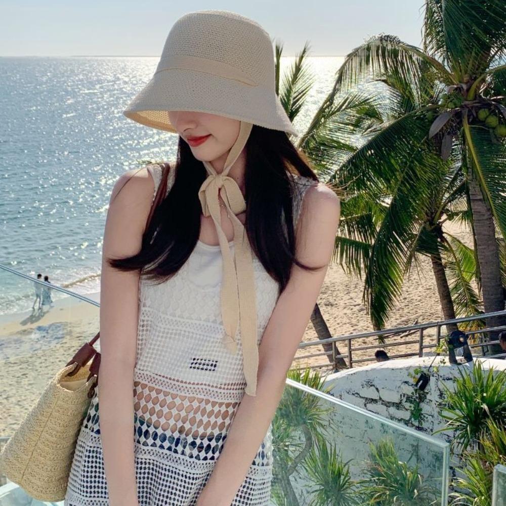 Șapcă cu găleată cu curelele Dulce Căciulă de plajă la modă Pălărie nouă pliabilă de protecție solară Femei