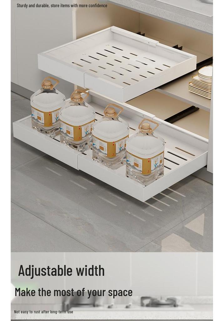 Retractable Kitchen Cabinet Pull-Out Storage Rack for Seasoning Jars and Bottles