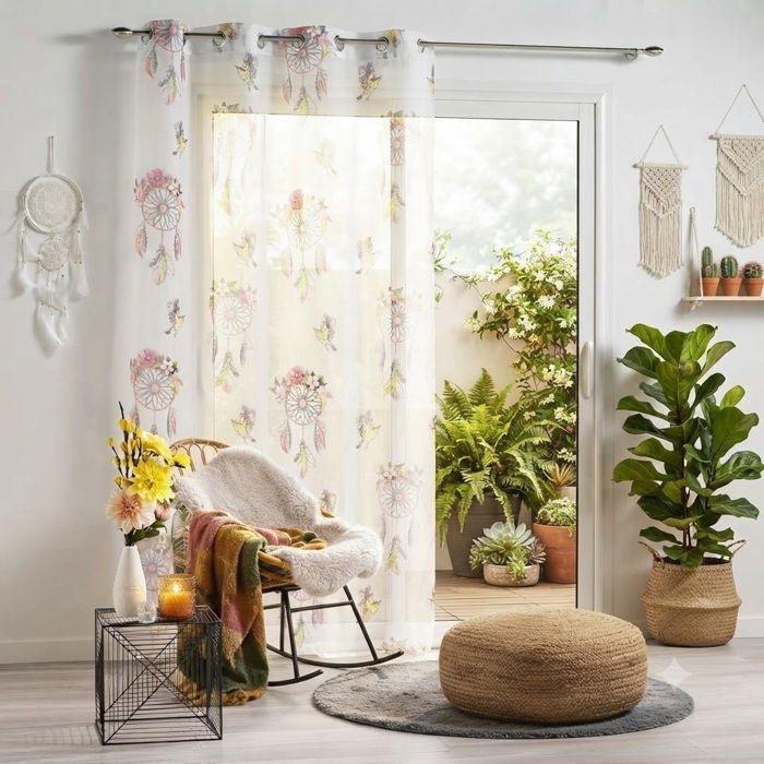 Panneau a oeillets voile 140 x 280 cm Attrape-reves boheme blanc