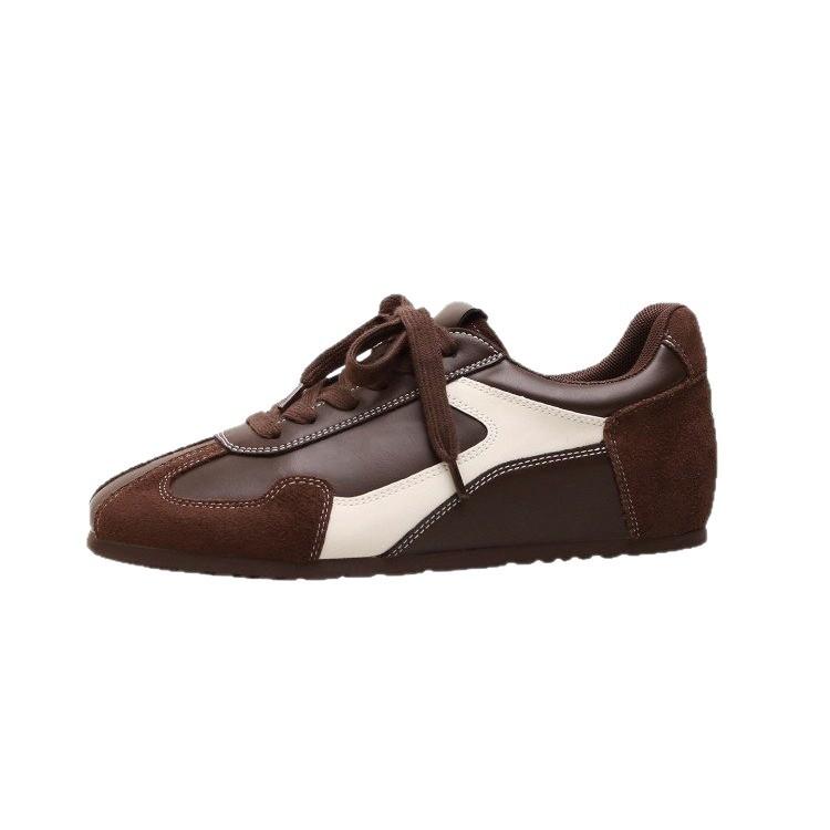 Soft Leather Version! Lace-up Color Matching Inner Height Increase German Training Shoes Women's 2025 New Retro Versatile Forrest Gump Shoes Sports Sh