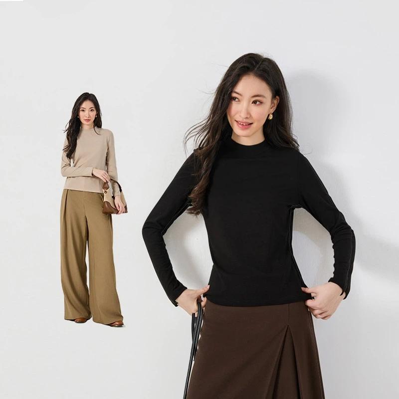 Women's Loose Solid Color Base Shirt For Autumn And Winter
