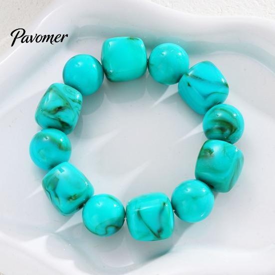 Trendiger Handschmuck für Damen Perlenarmband Herren, Blaue Simulationssteine Einzigartige Tintenstruktur Perlen Acrylperlen Armbänder, Elastisches Stretch Klobig Nicht