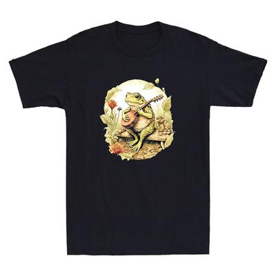 Frosch spielt Banjo auf Baumstamm Lustige Grafik Froschliebhaber Geschenke Vintage Herren T-Shirt