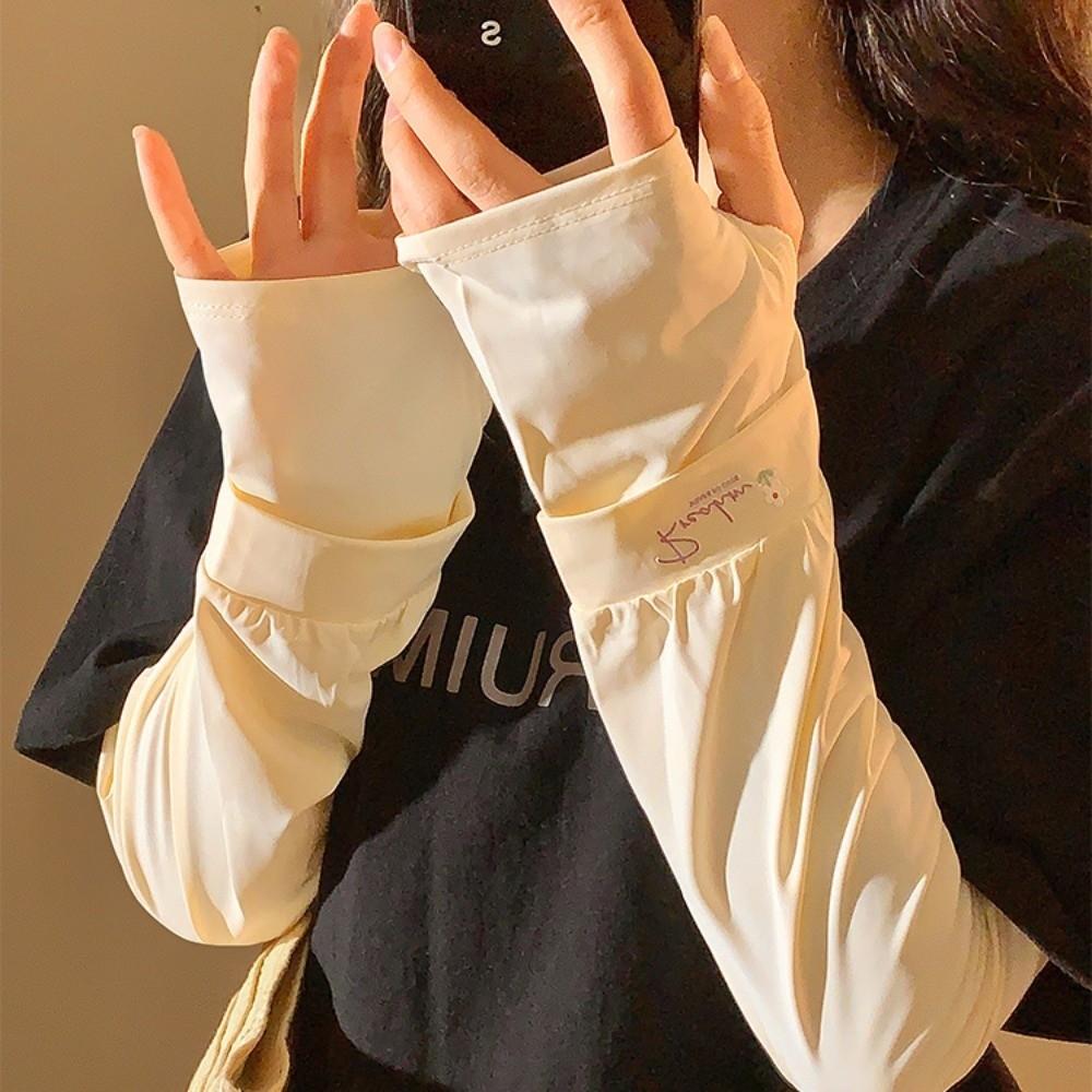 Flower Embroidered Long Ice Silk Sleeves Loose Cycling Gloves Sunscreen Arm Covers  Summer