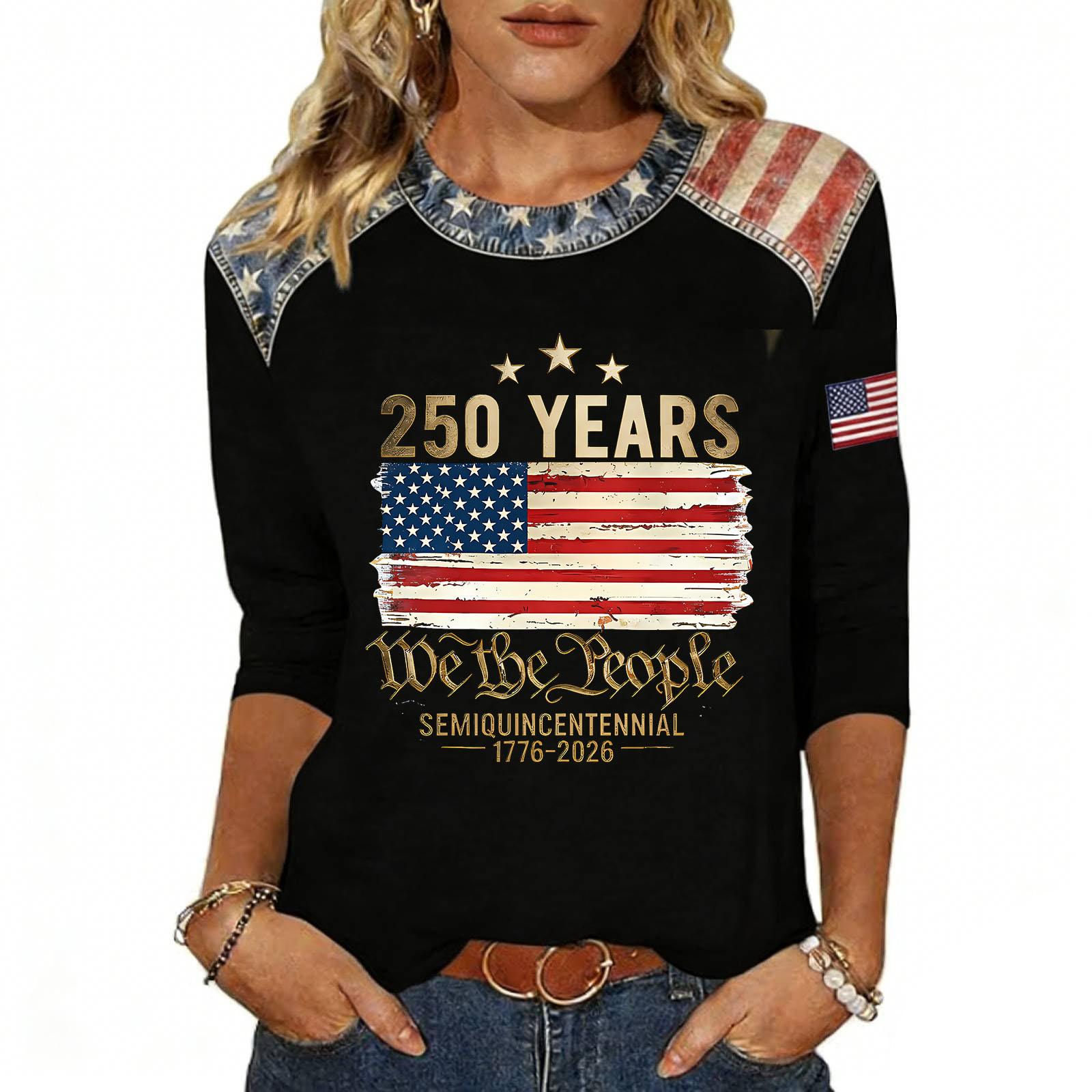 

Женская модная повседневная футболка с принтом ко Дню независимости L чёрный