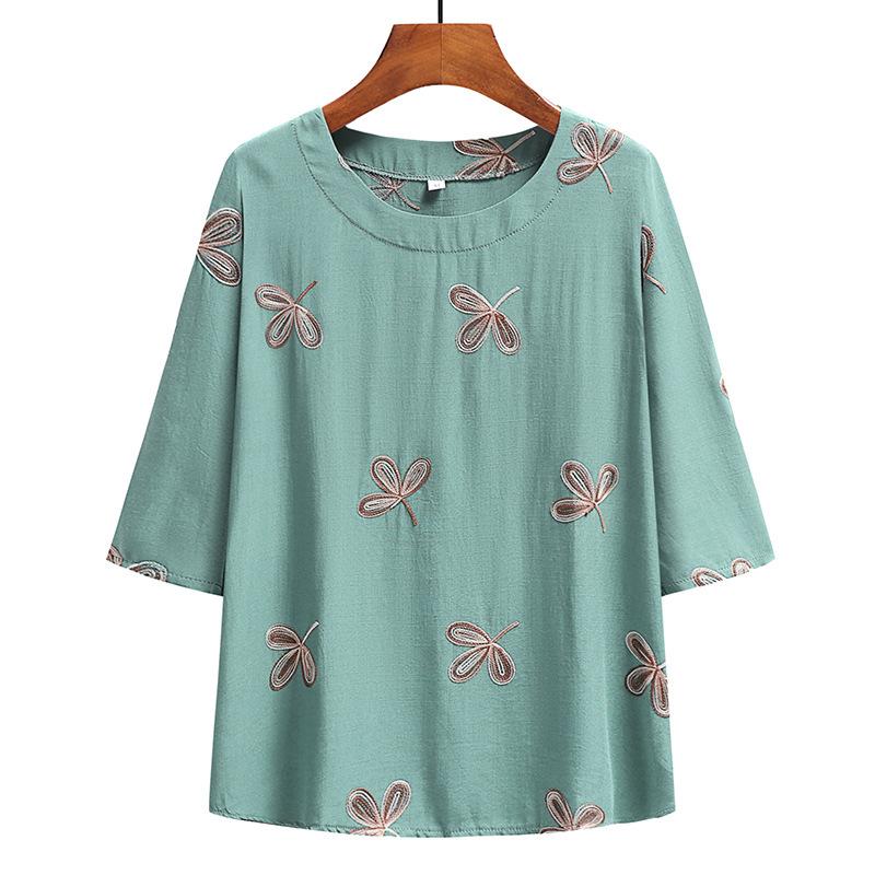 Summer Suit Printed Ladies Short-sleeved Cotton and Linen Loose Summer Clothes Two-piece Suit Plus Size
