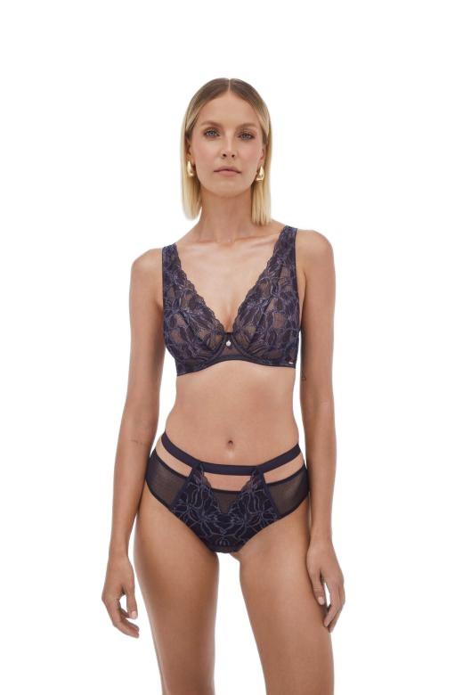 Biustonosz koronkowy miękki braletka Glow M Bralette granatowy Alles