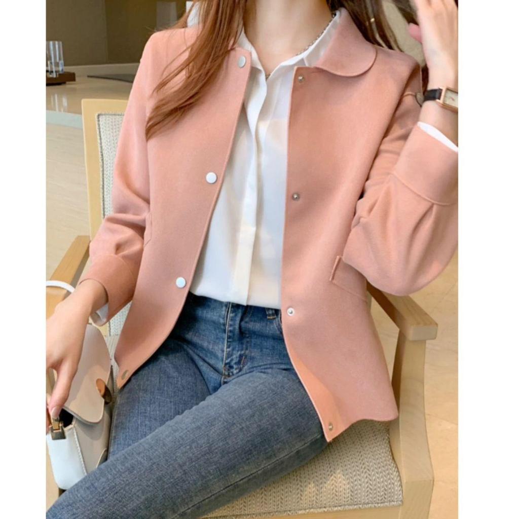 Trendy Suede Velvet Windbreaker: Petite Fit Short Jacket for Spring & Autumn