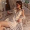 Women's Lace Padded Backless Sleep Dress with Mesh Robe Lounge Set