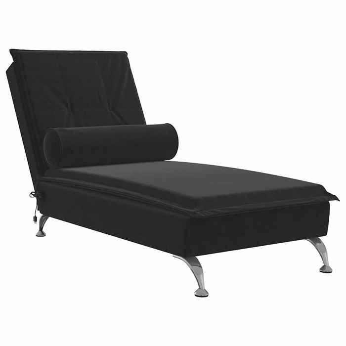 VidaXL Massage Chaise Longue with Bolster Black Velvet, Long Sofa Chair, Bedroom Chaise Lounge, Chair of 379455